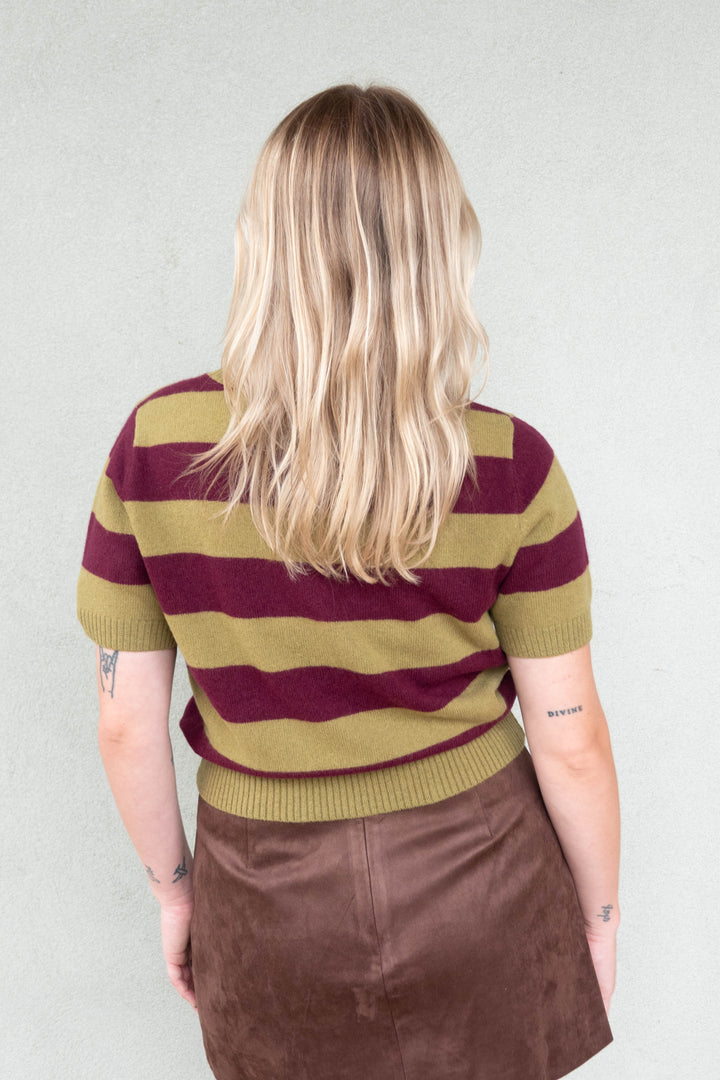 Bobbie Knit Striped Top - Green Plum