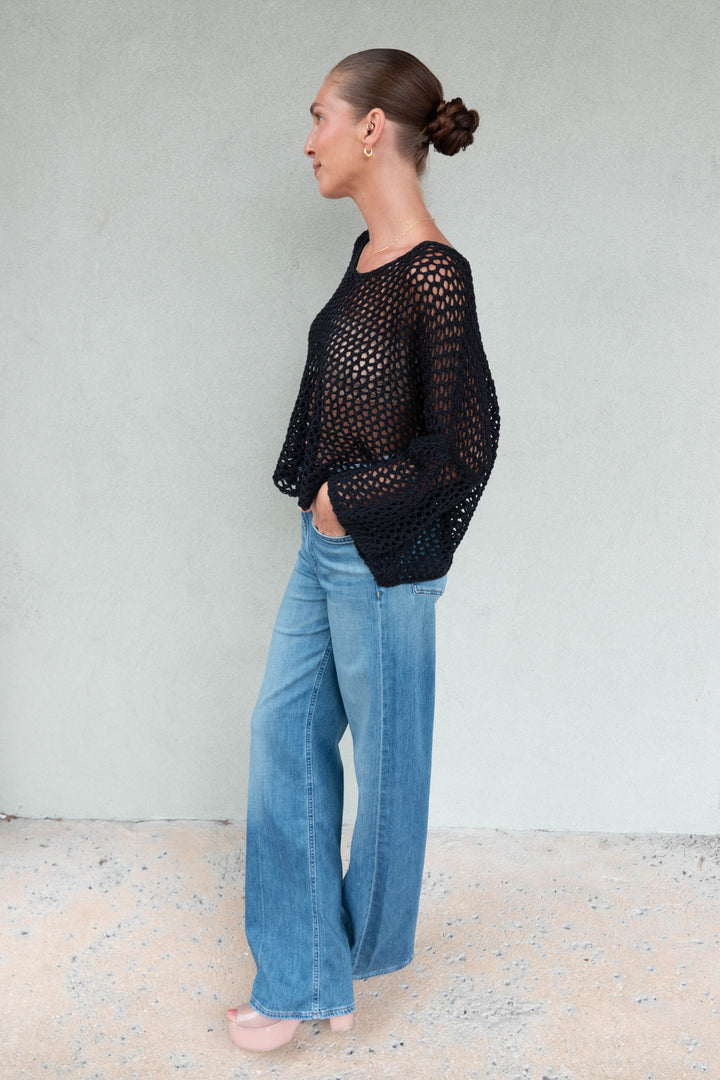 Crochet Long Sleeve Top - Black