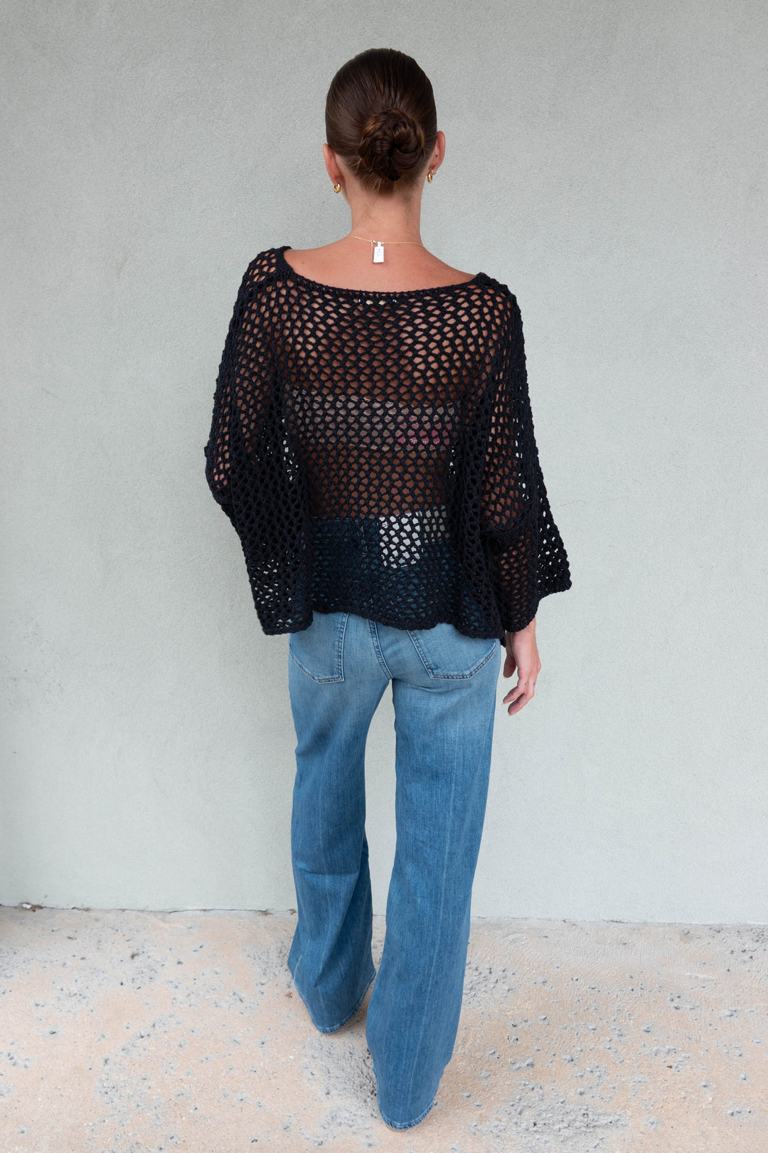 Crochet Long Sleeve Top - Black