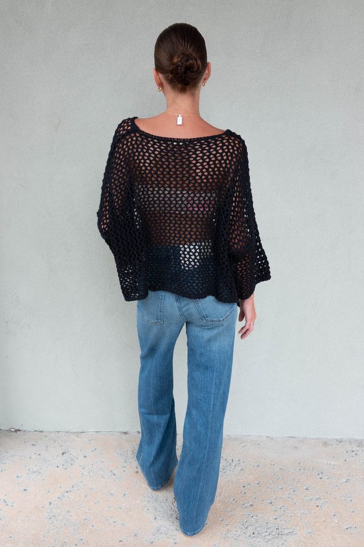 Crochet Long Sleeve Top - Black