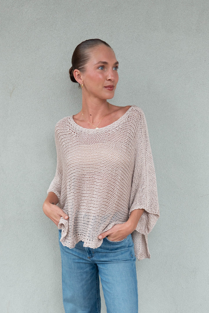 Crochet Top Hi-Lo Top - Taupe