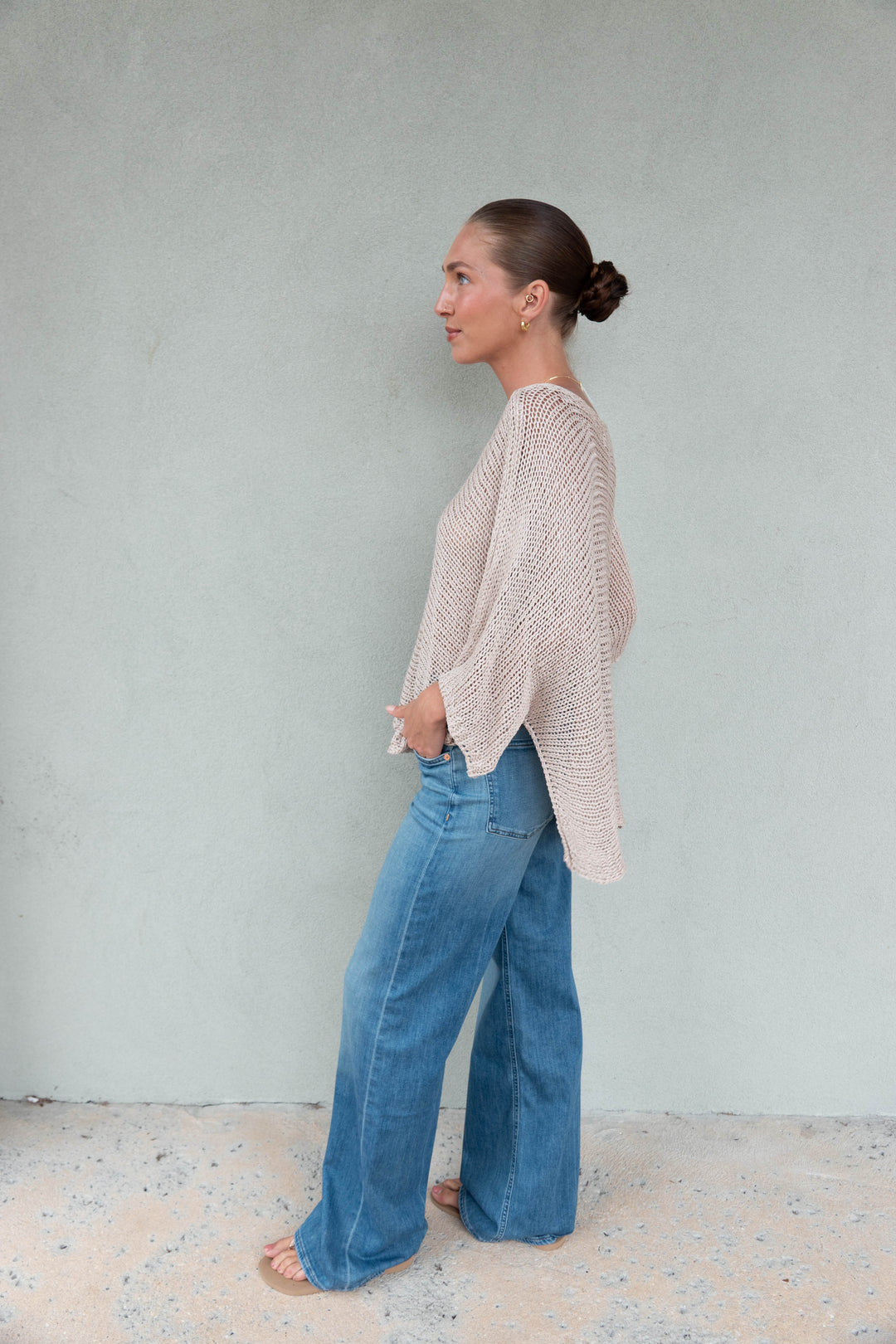 Crochet Top Hi-Lo Top - Taupe