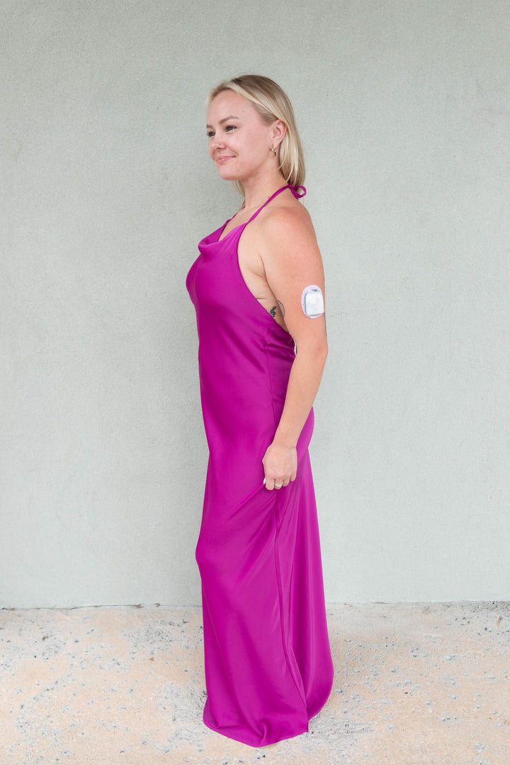 Aurora Cowl Neck Halter Dress - Magenta