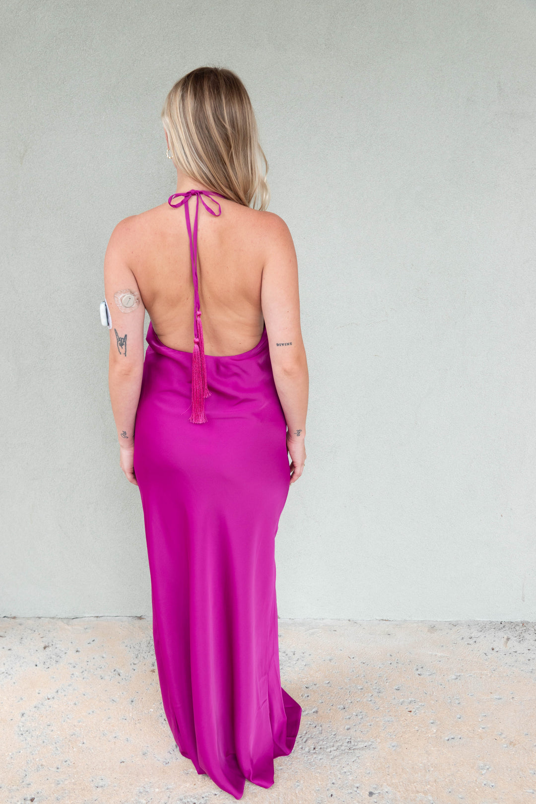 Aurora Cowl Neck Halter Dress - Magenta