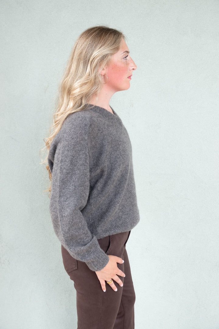Chris Oversized V Neck Sweater - Bark