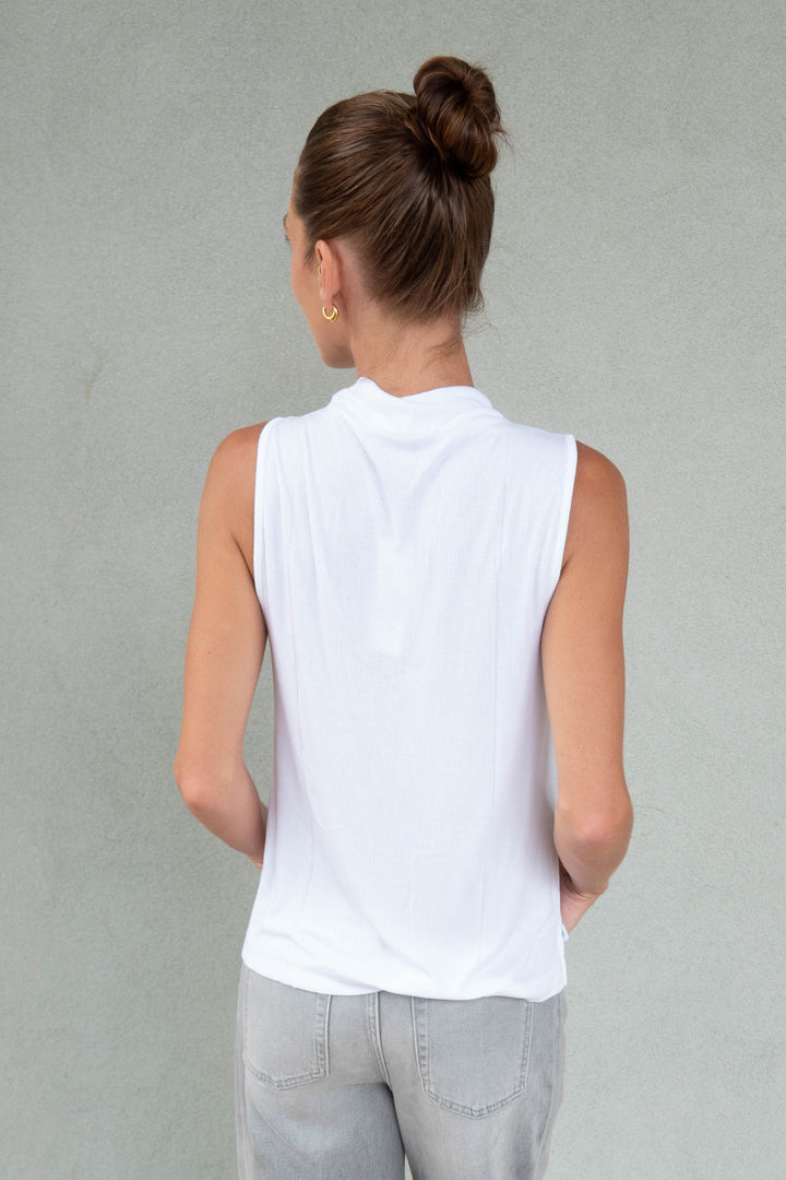Minka Pleated Mock Neck Top - White