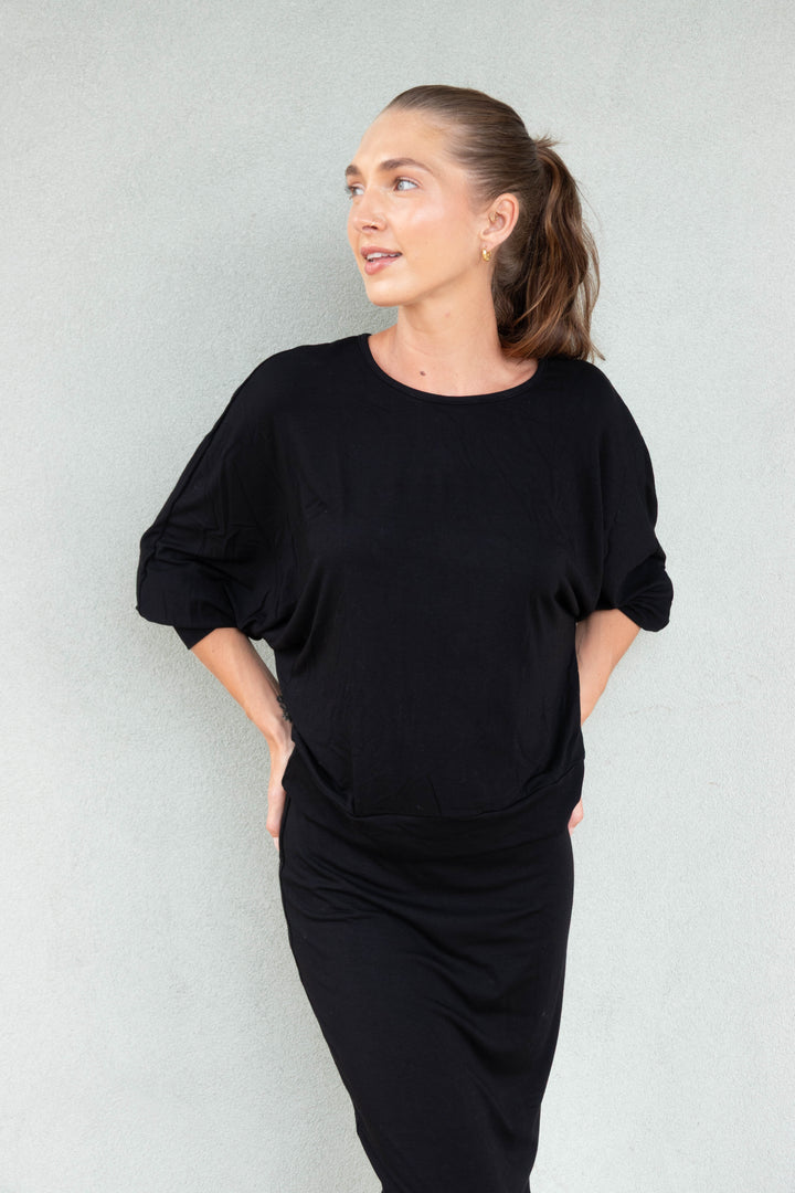 Marie Elbow Sleeve Dolman - Black