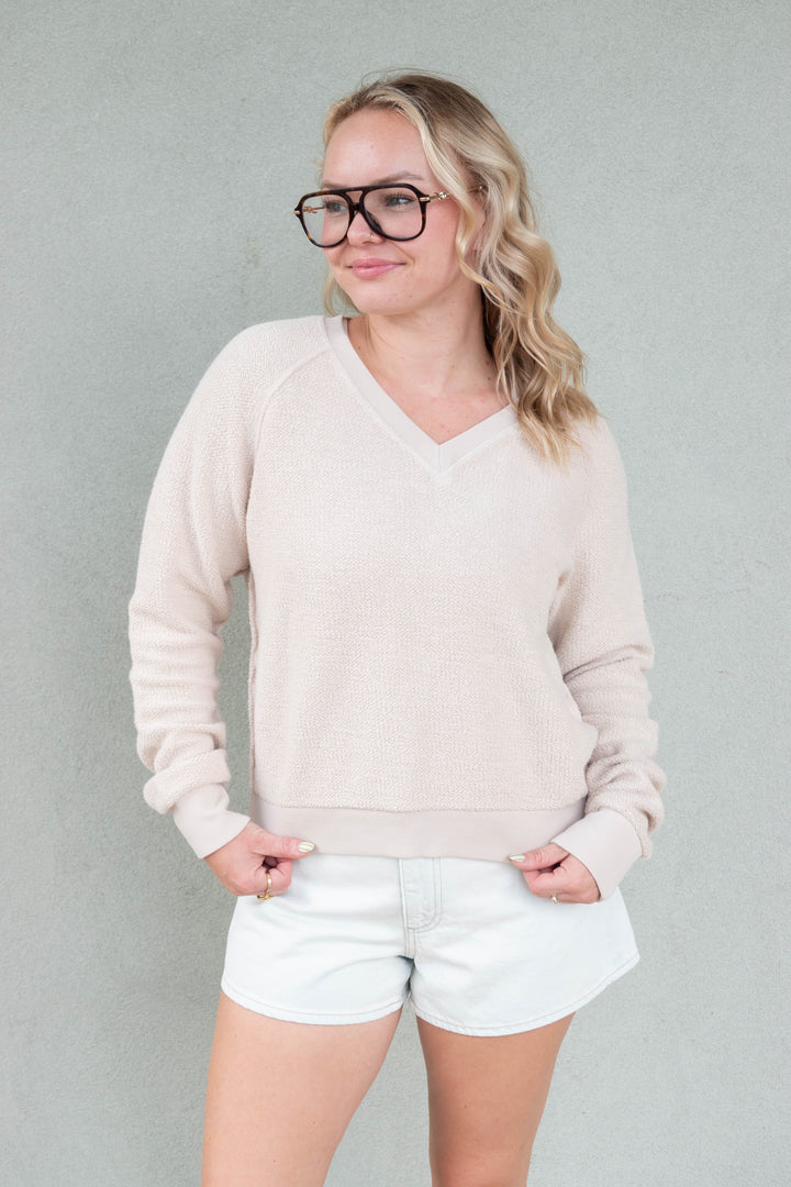 Ziggy V Neck Inside Out Sweatshirt - Whitecap Grey
