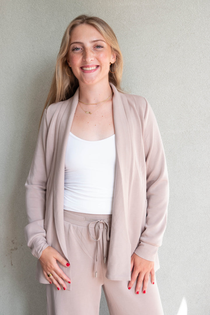 Brushed Modal Open Cardi - Taupe