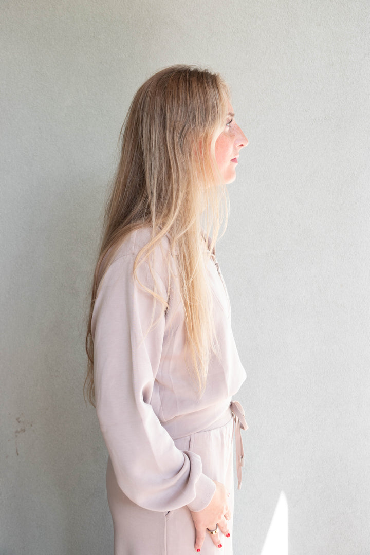 Brushed Modal Half Zip Pullover - Taupe