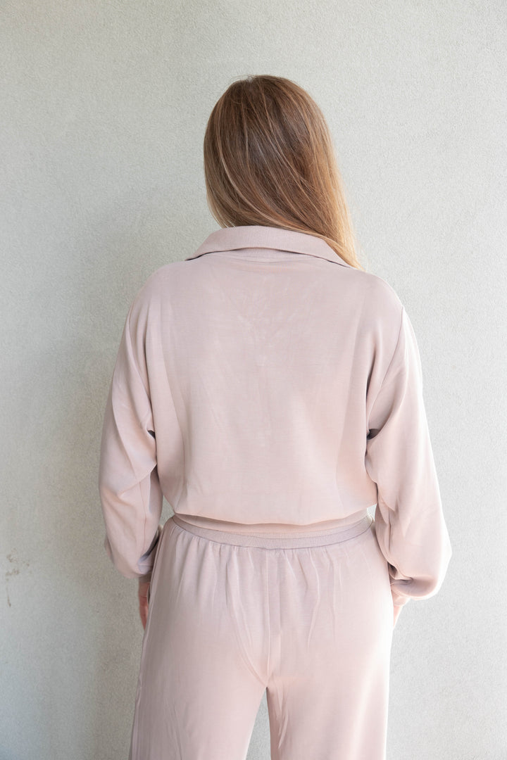 Brushed Modal Half Zip Pullover - Taupe