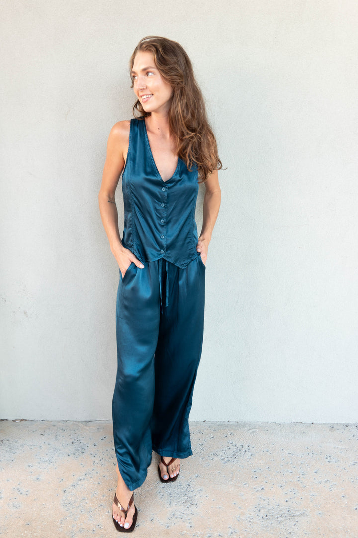 Beachfront Silky Pant - Ocean Wave