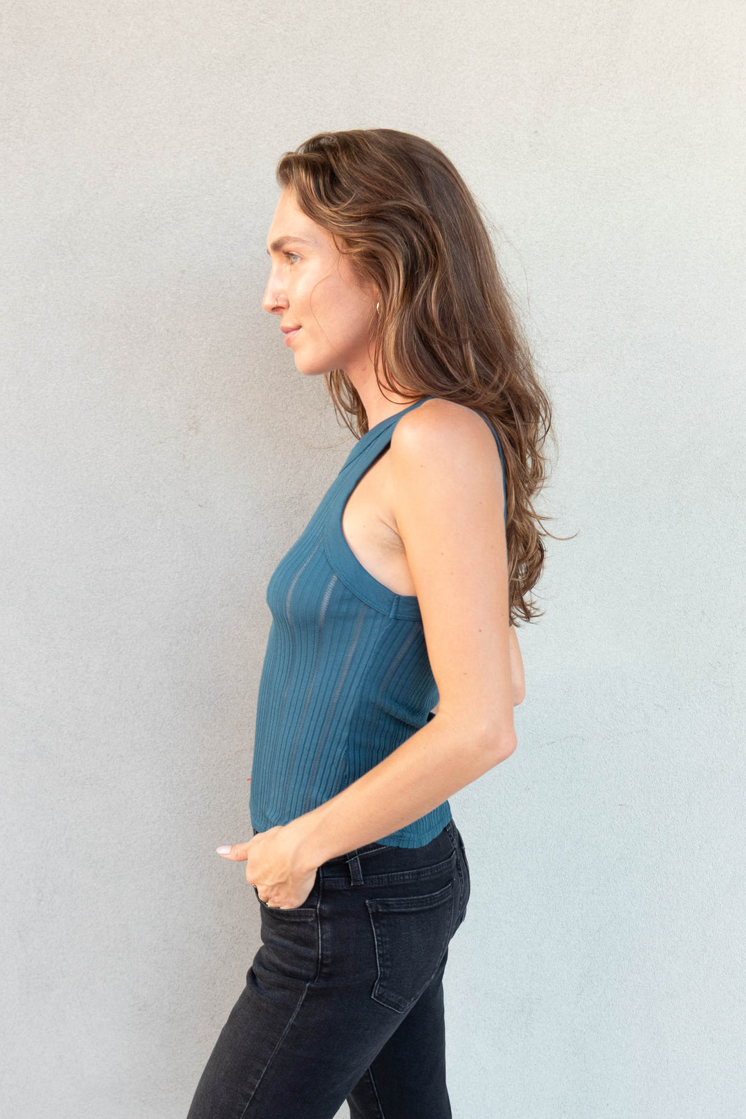 Aida Pointelle Racerfront Tank - Ocean Wave