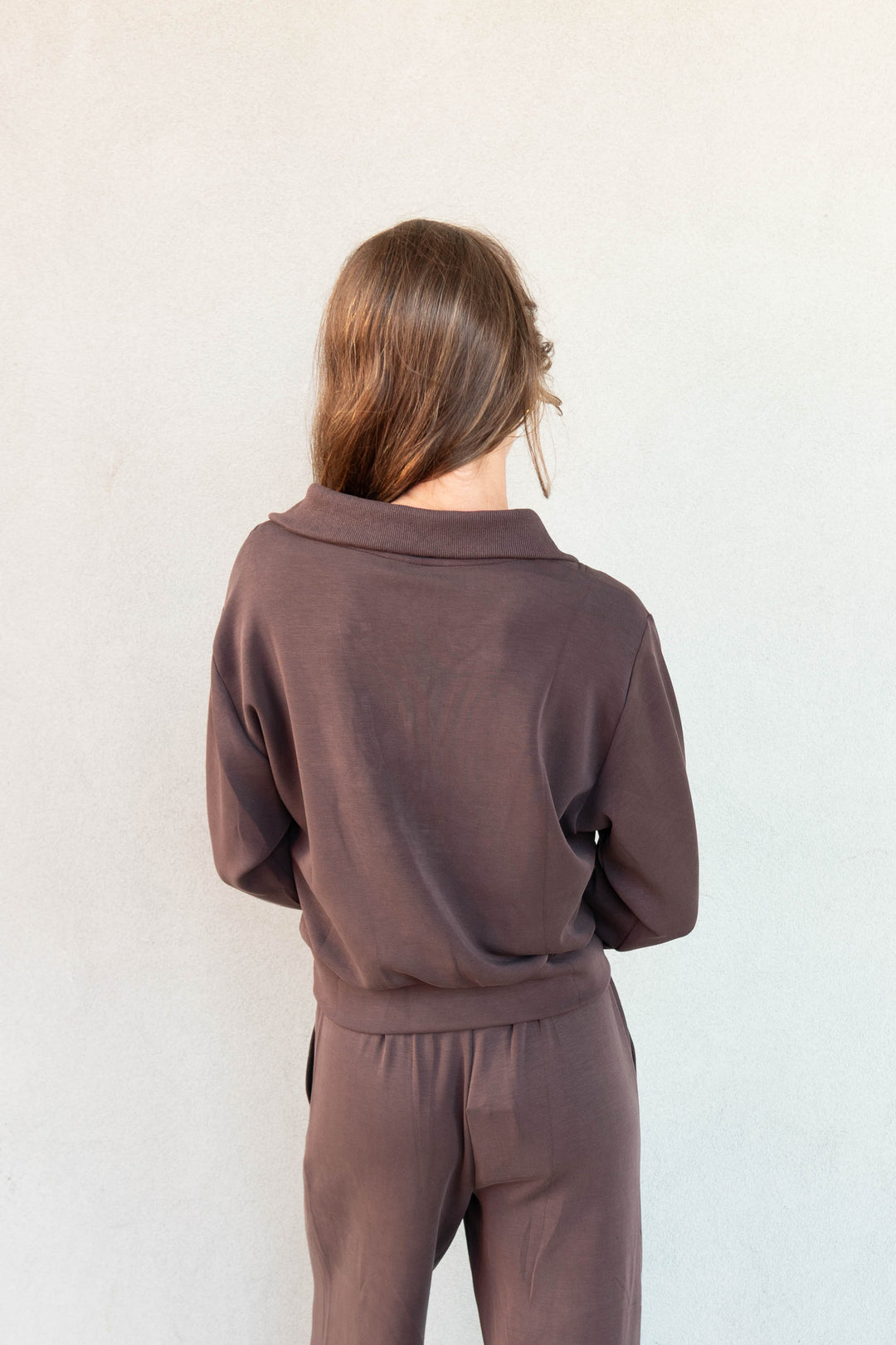 Brushed Modal Half Zip Pullover - Espresso