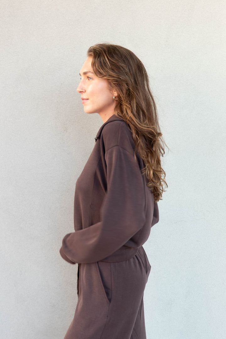 Brushed Modal Half Zip Pullover - Espresso