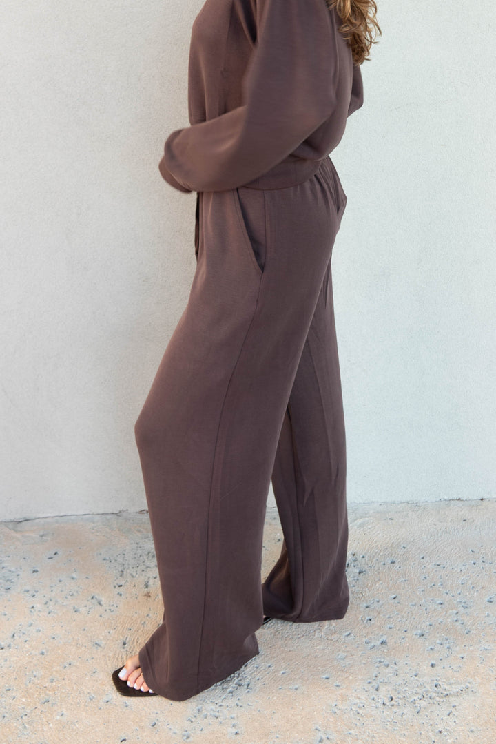 Brushed Modal Wide Leg Pant - Espresso