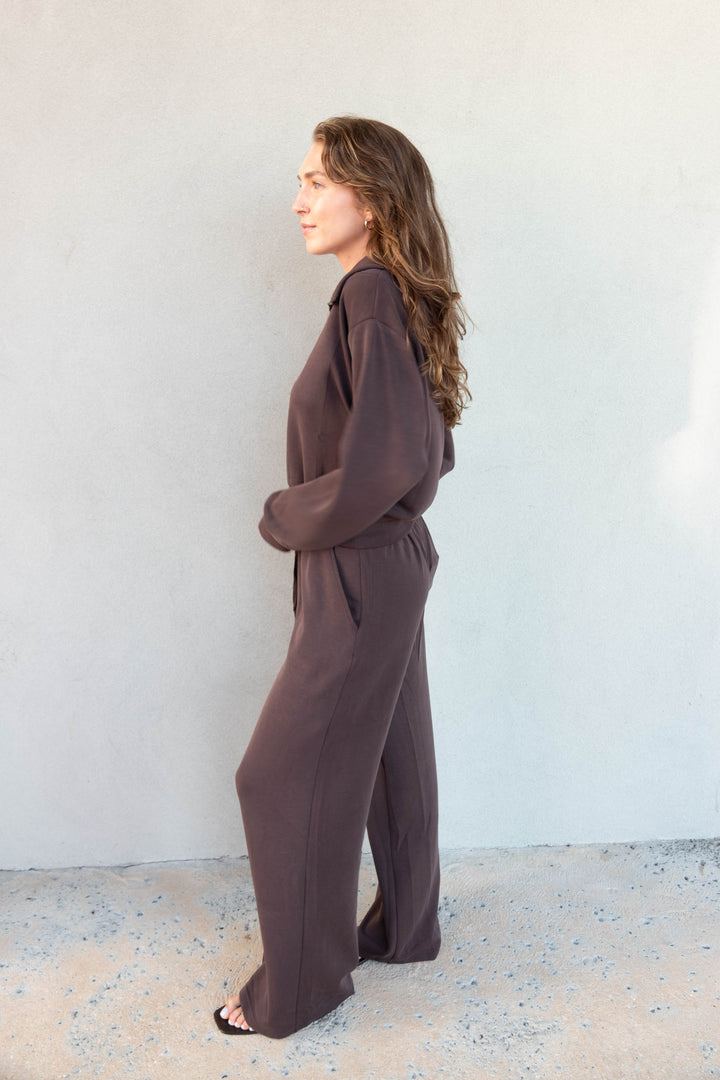 Brushed Modal Wide Leg Pant - Espresso