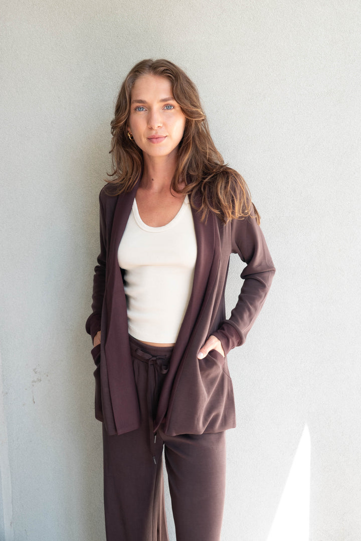 Brushed Modal Open Cardi - Espresso