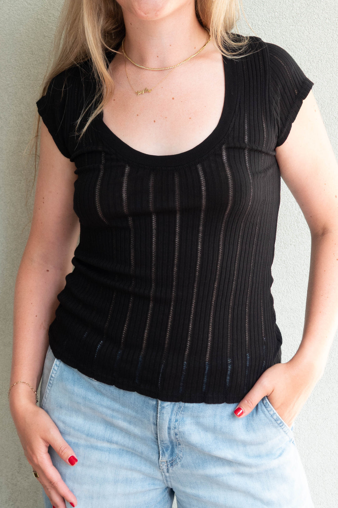 Pointelle Skyen Tee - Black