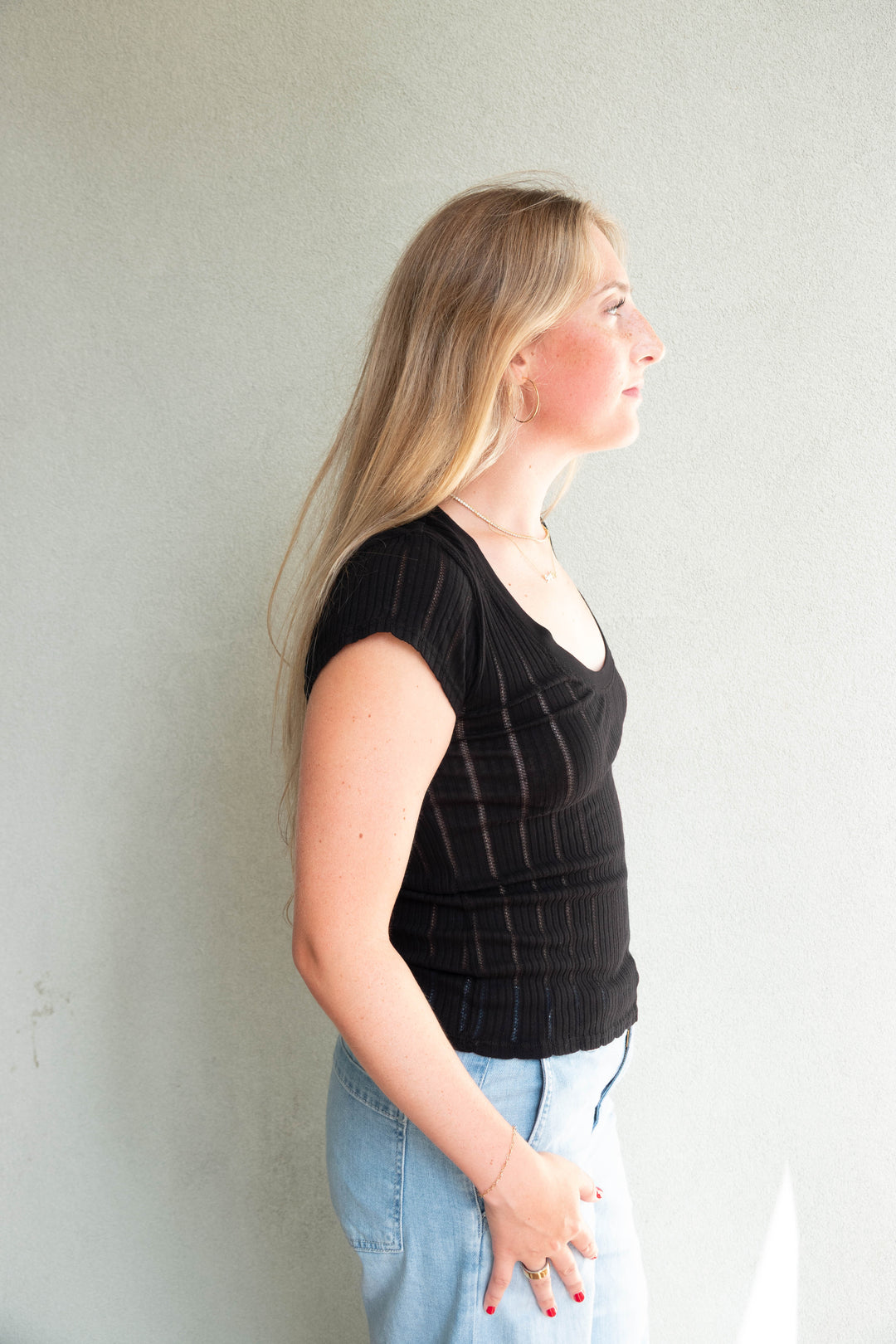 Pointelle Skyen Tee - Black