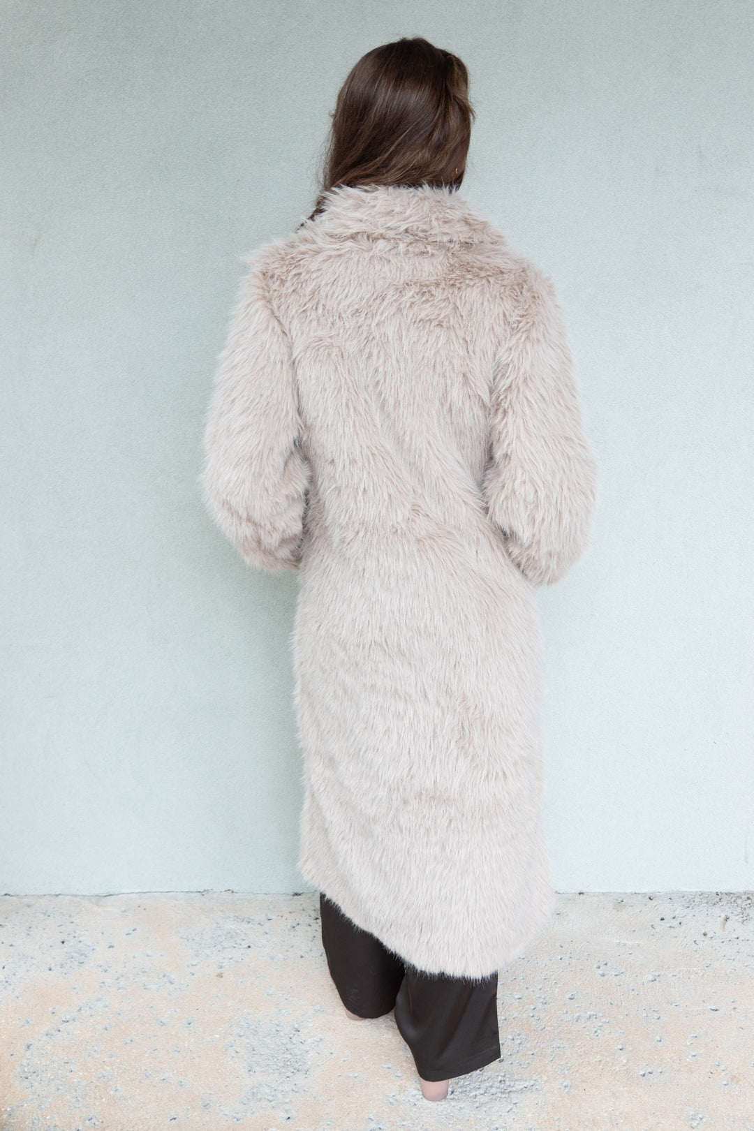 Faux Fur Long Jacket - Taupe