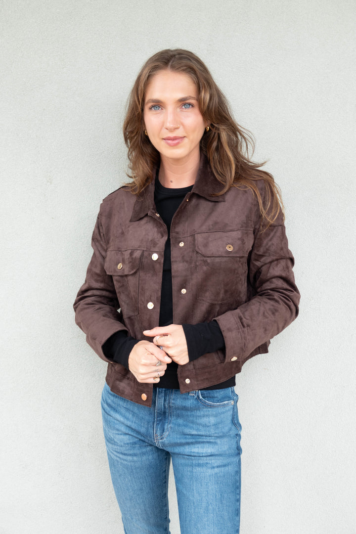 Faux Suede Montana Jacket - Dark Chocolate