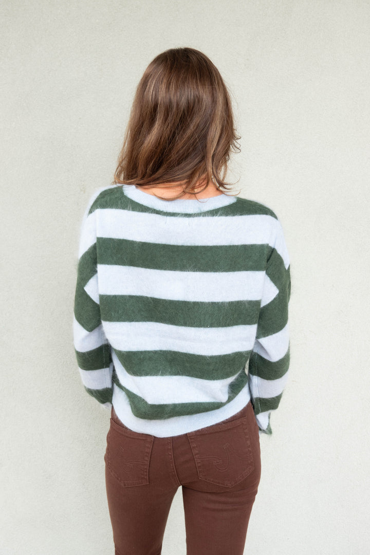 Elidia Fuzzy Cashmere Sweater - Forest/Dusty Blue