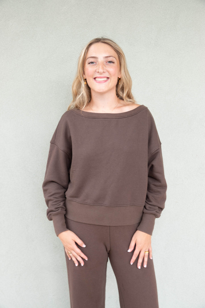 La Vida 2.0 Off the Shoulder Sweatshirt - Earth