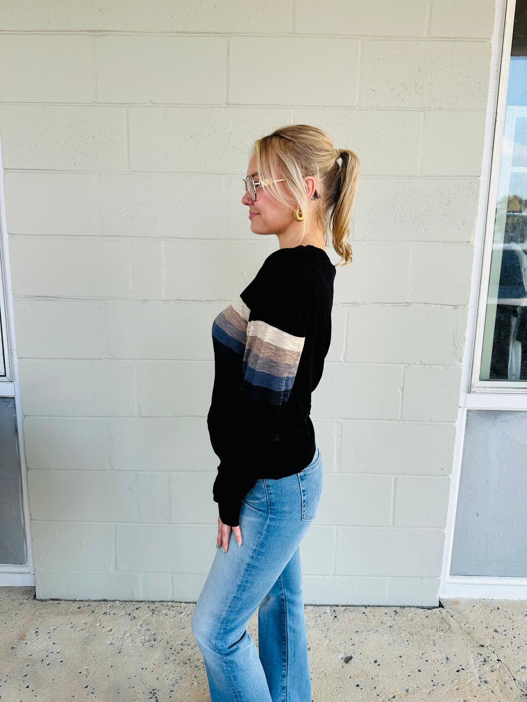 Finish Line Stripe Knit Sweater - Black
