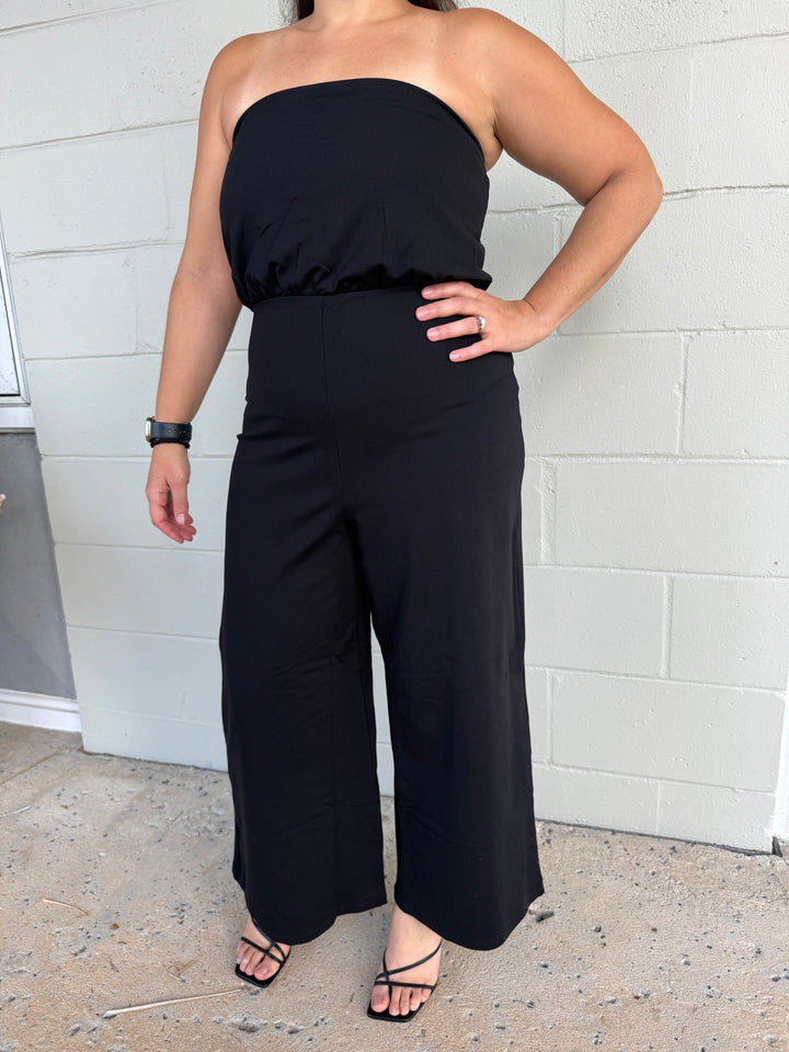 Black Blouson Tube Jumpsuit