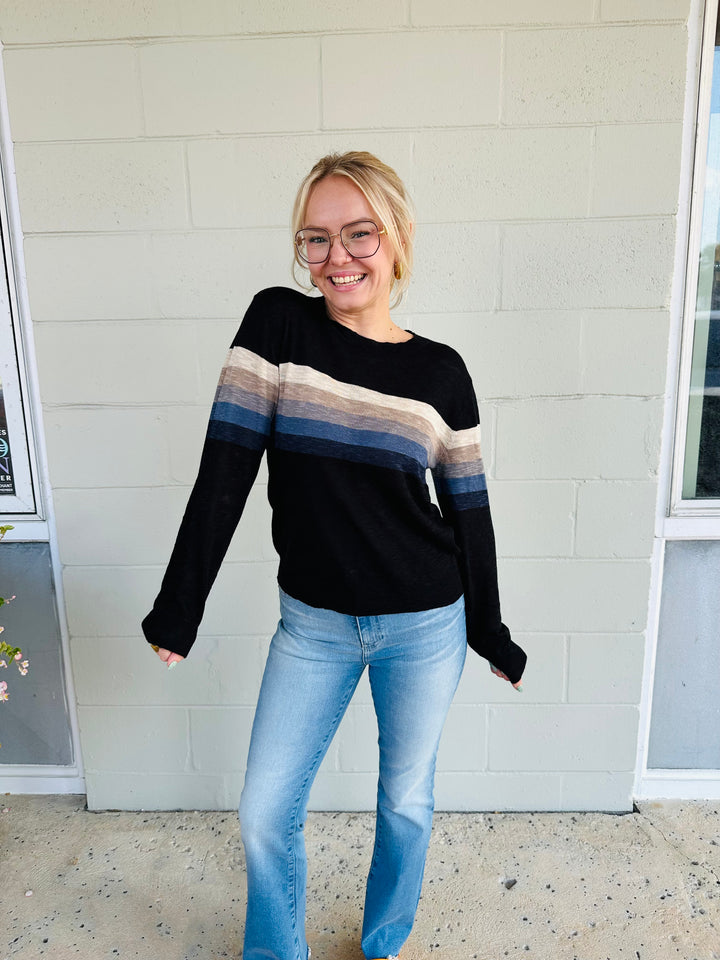 Finish Line Stripe Knit Sweater - Black
