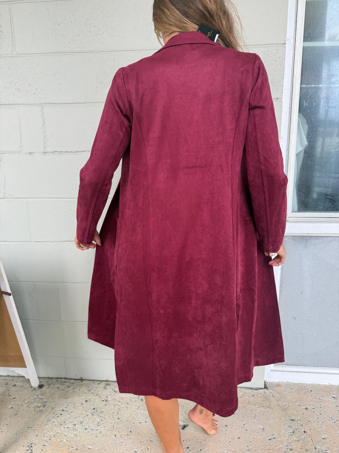 Faux Suede Duster - Burgundy