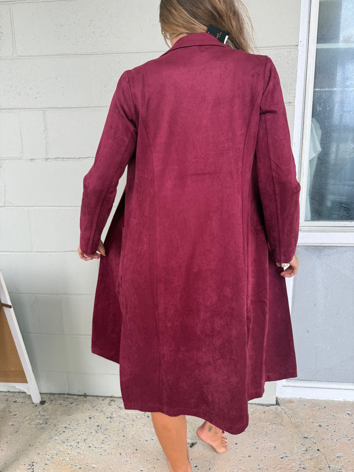 Faux Suede Duster - Burgundy