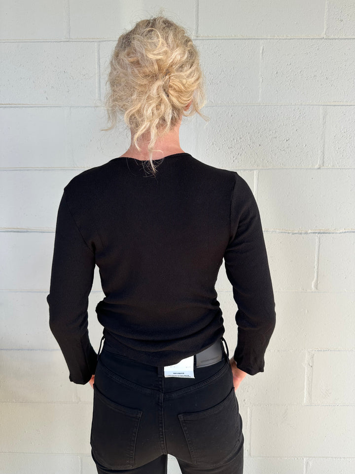 Sylvie Shirred Side Tee - Black