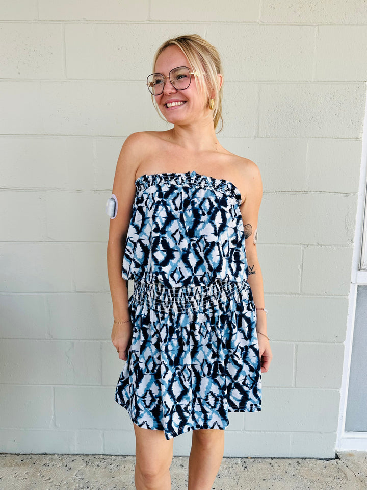 Tube Mini Dress -   Blue Geo