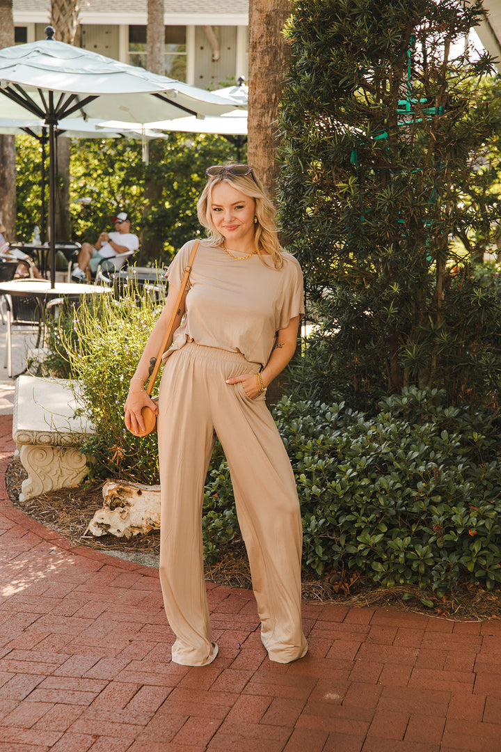 Lounge Wide Leg Pant - Taupe
