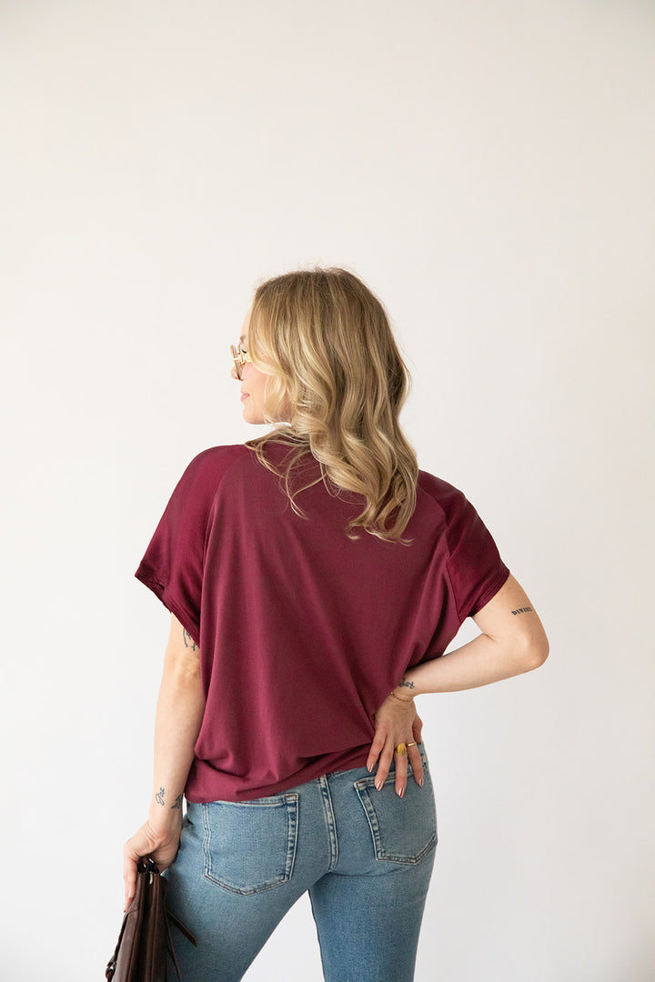 Satin Flow Tee - Garnet