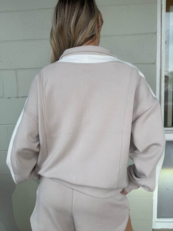 Mocha Cream/Cream Stripe Scuba Zip Jacket