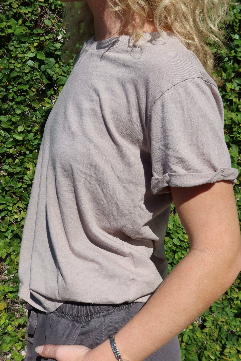 Boxy Roll Sleeve Tee - Greige