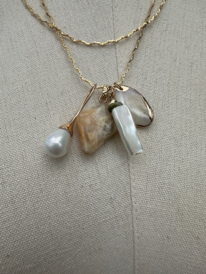 Wavy Chain Layered Charm Necklace