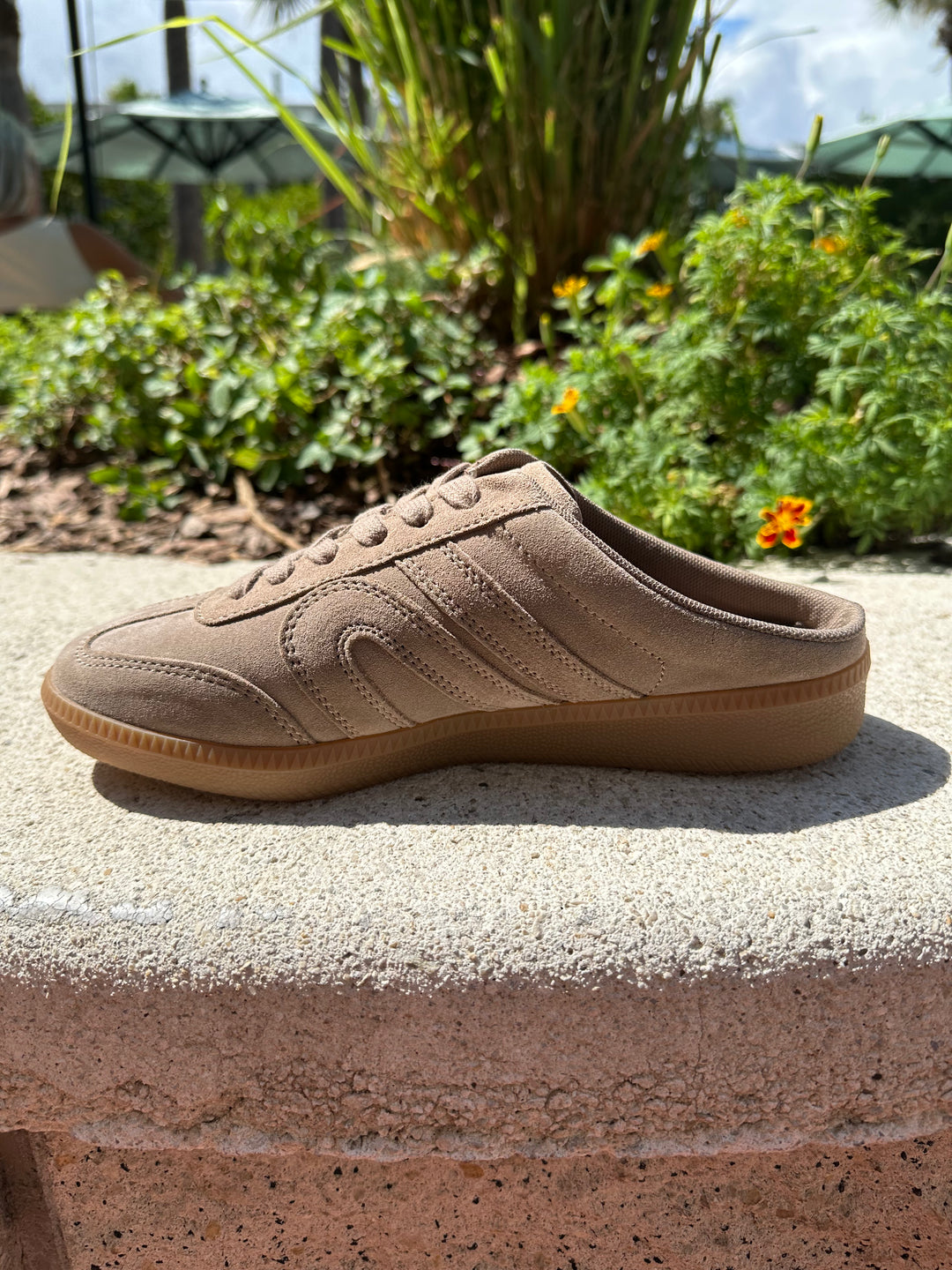 Up-Front Sneaker - Taupe Distressed Suede