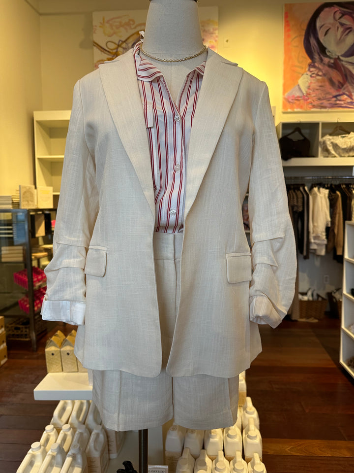 Linen Scrunch Sleeve Blazer - Ecru