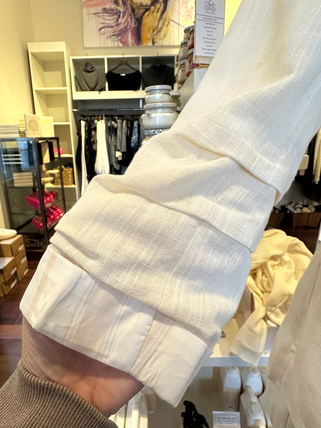 Linen Scrunch Sleeve Blazer - Ecru