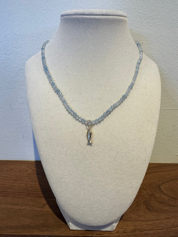 Fish Charm Gemstone Necklace - Aquamarine