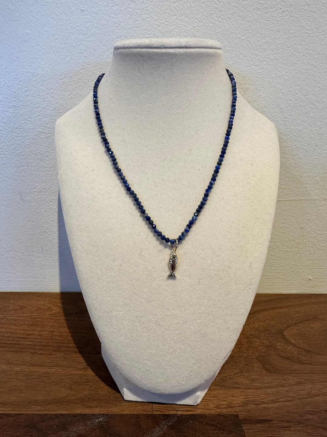 Fish Charm Gemstone Necklace - Lapis Lazuli