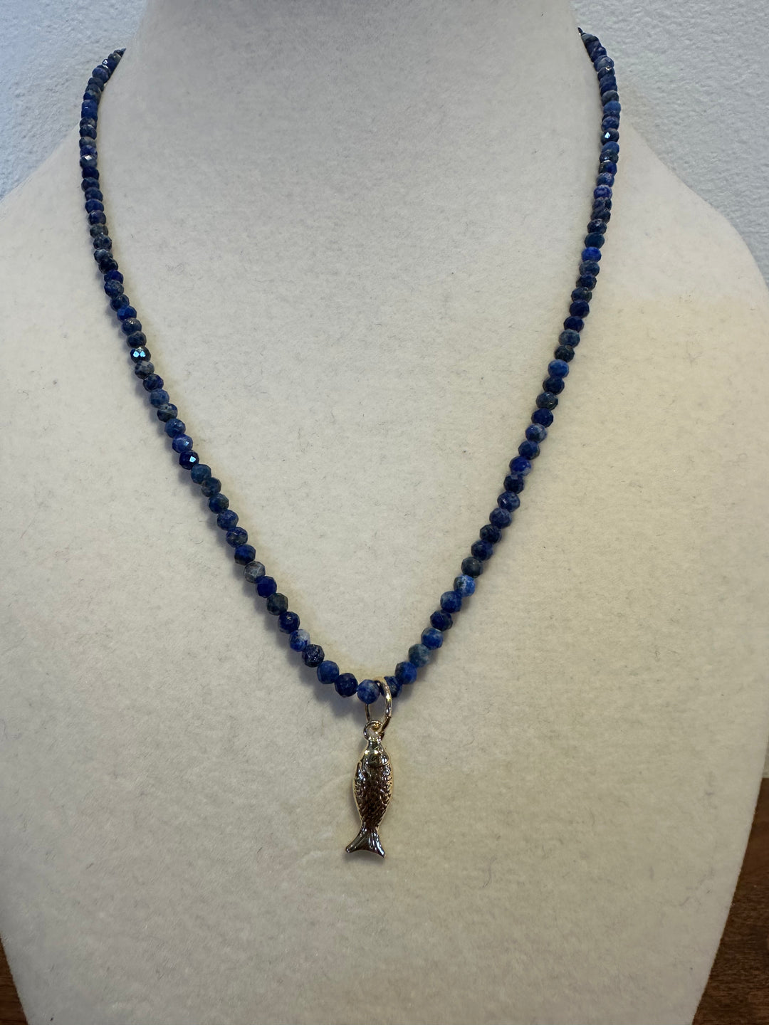 Fish Charm Gemstone Necklace - Lapis Lazuli