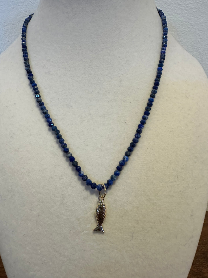Fish Charm Gemstone Necklace - Lapis Lazuli