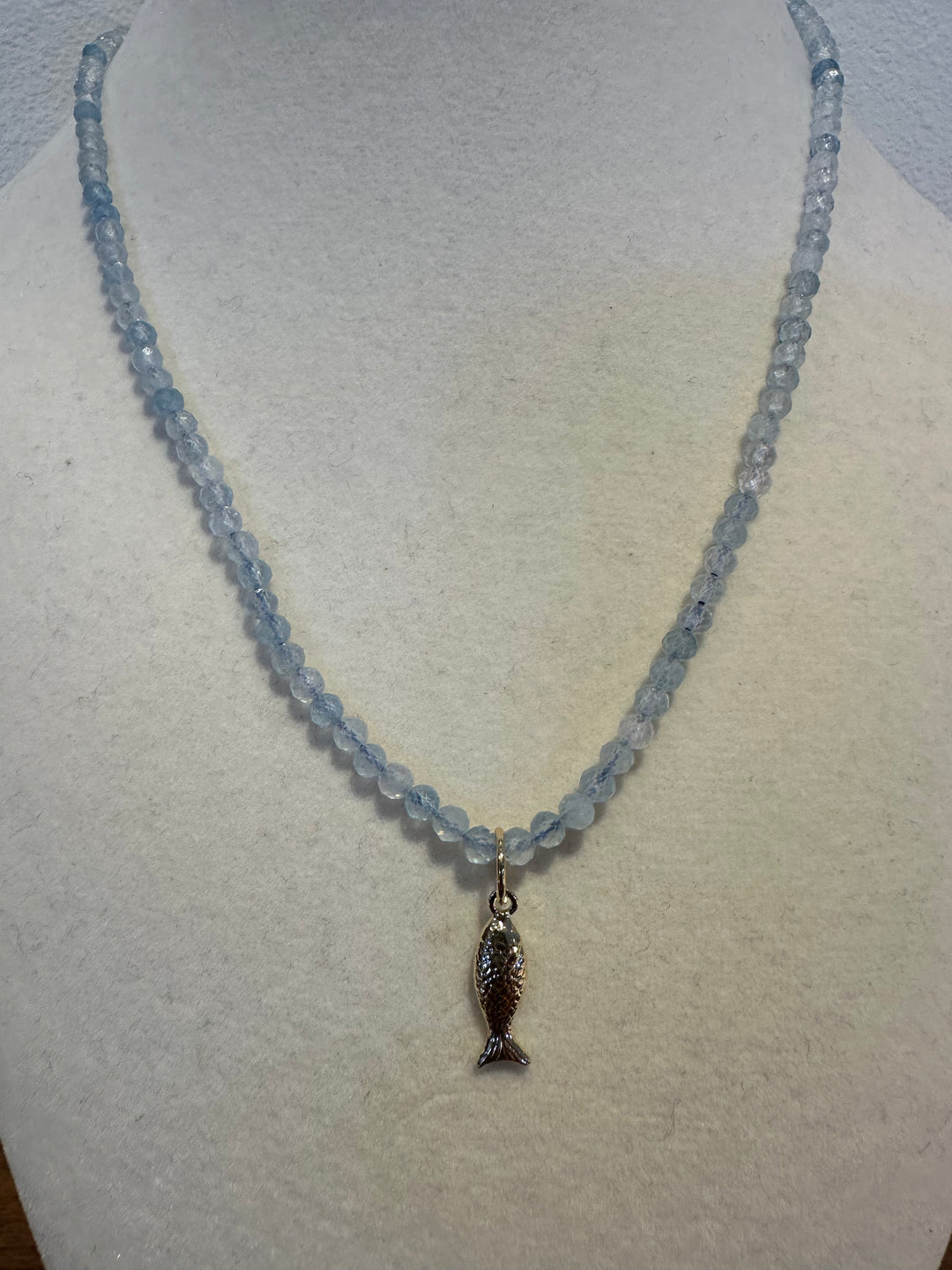 Fish Charm Gemstone Necklace - Aquamarine