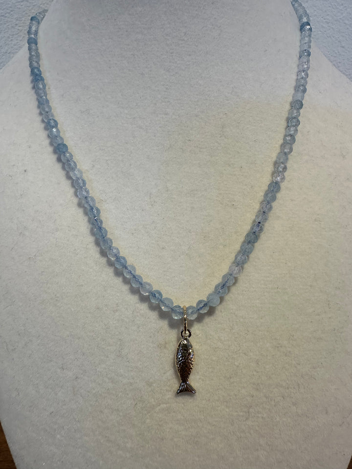 Fish Charm Gemstone Necklace - Aquamarine