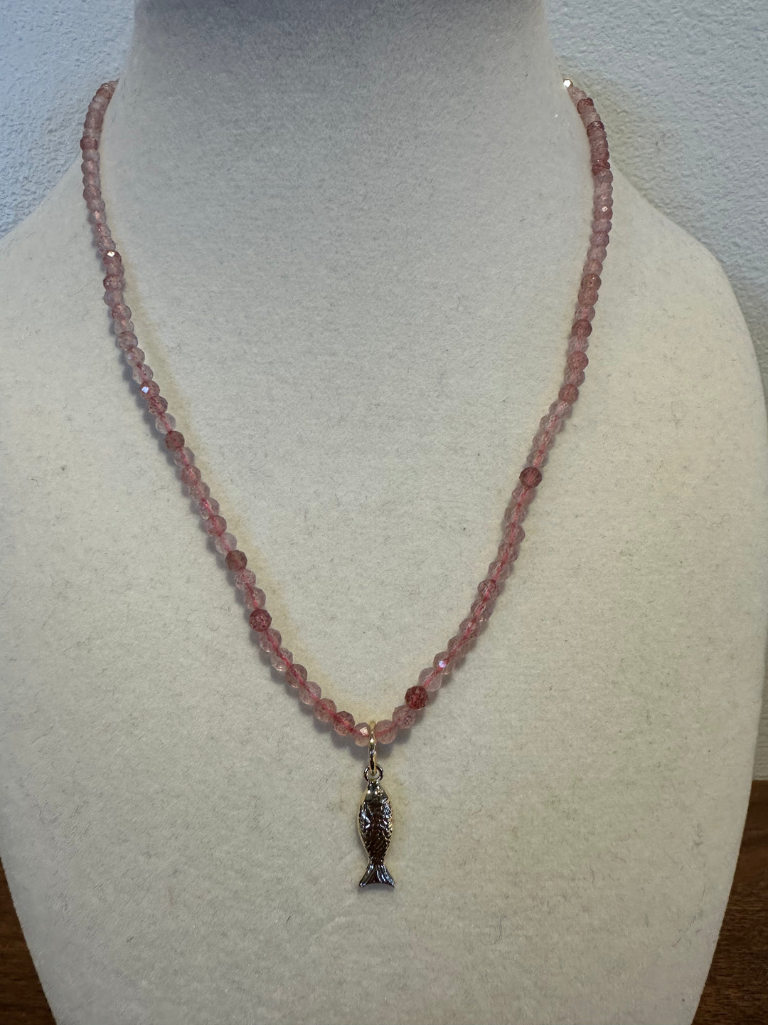 Fish Charm Gemstone Necklace - Rose Quartz